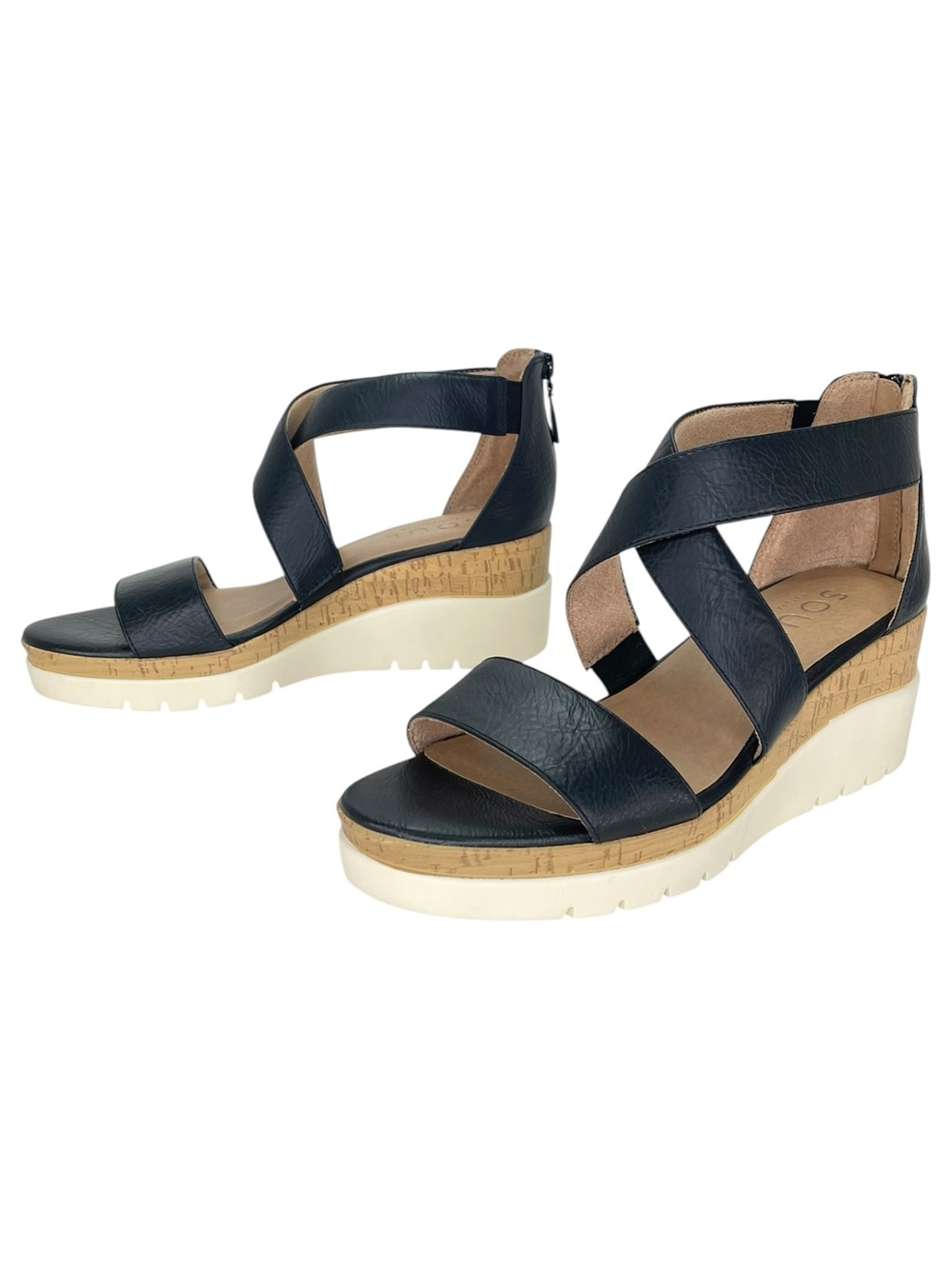 SOUL Naturalizer Goodtimes Black Faux Leather Womens Wedge Sandals Size 9W - Picture 8 of 12